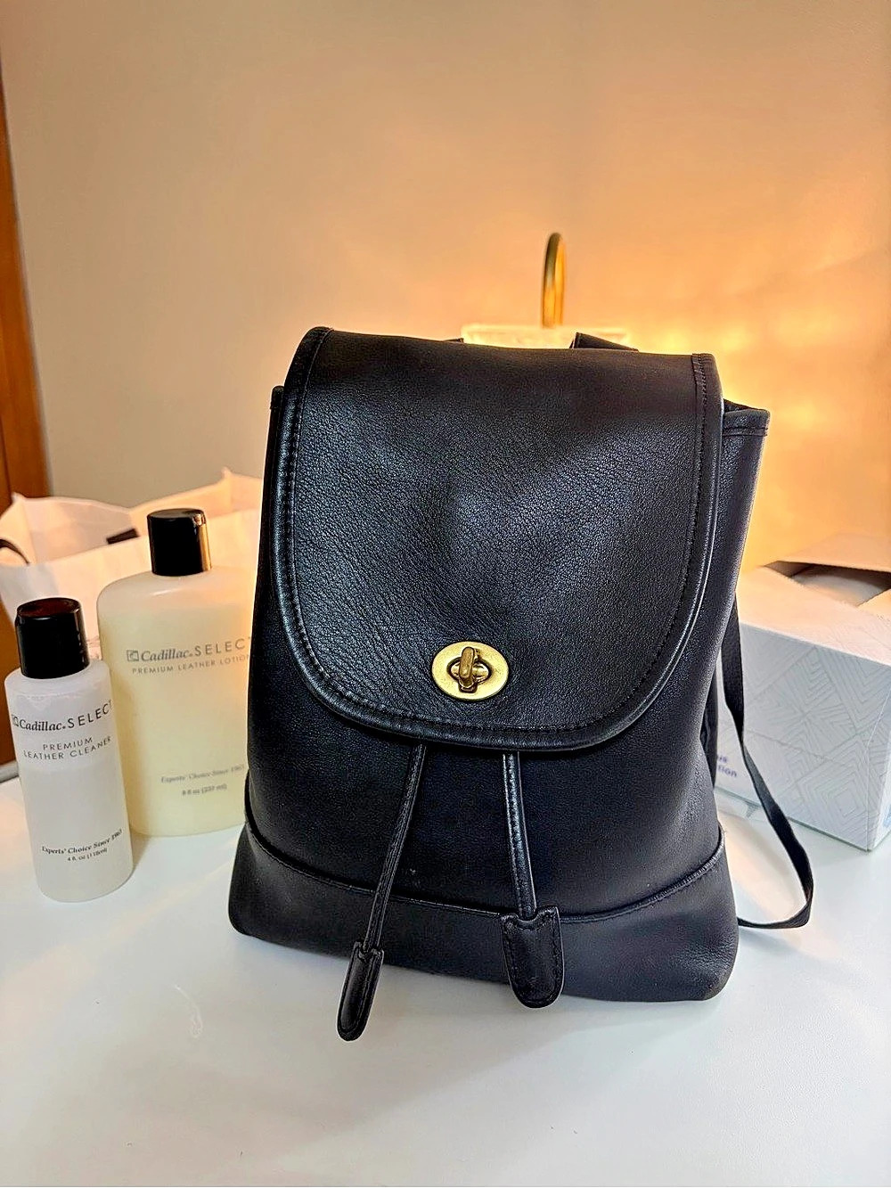 Vintage COACH 9960 Black Leather Backpack / Bag - Turnlock Brass Hardware - Y2K